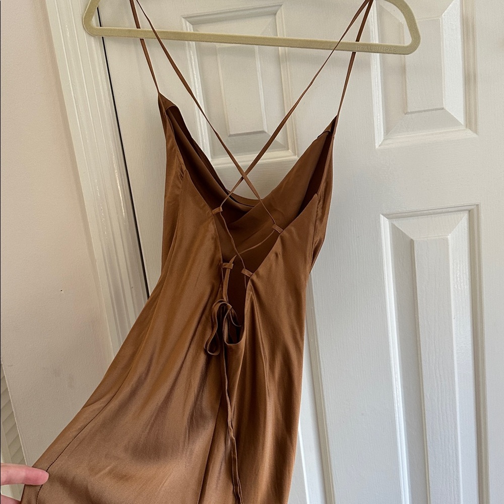 NWT Silk Satin Slip Midi Dress (Brown/Copper) - Gentle Herd - Picture 2 of 5